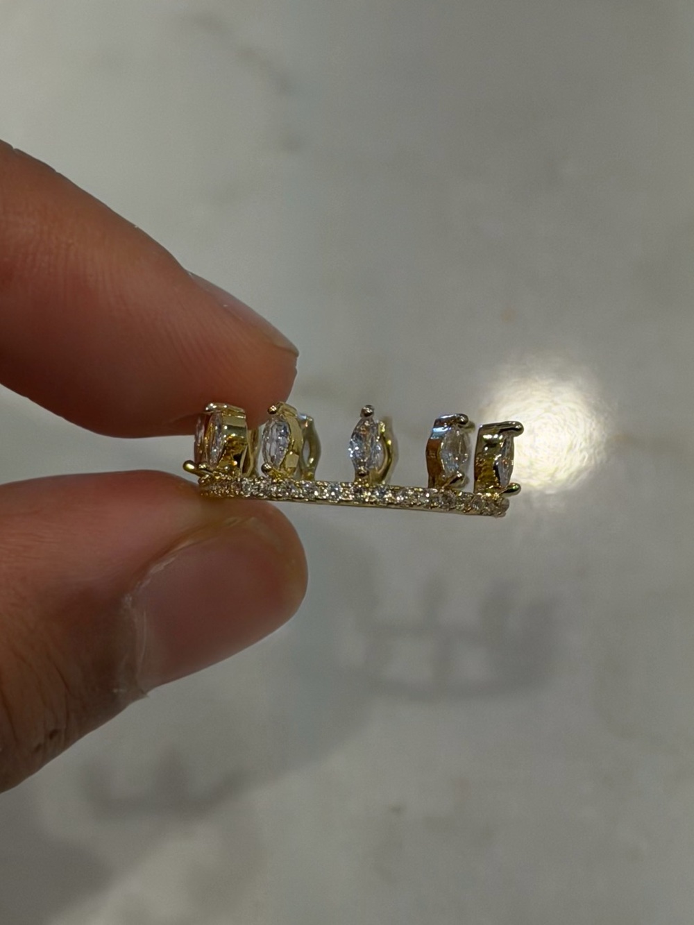 Dainty Gold Tone Open Band Crystal Ring | Adjustable Minimalist Ring